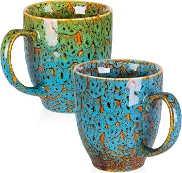 16 oz Ceramic Coffee Mugs Set of 2, Large Durable Coffee Cups with Handle