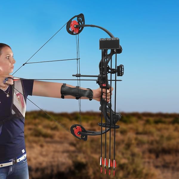 Juego de arco compuesto y flecha, 16-29 libras, peso ajustable para juventud, arco, con una visera de un pin con libélula y una almohadilla de flecha, para adolescentes y niños - 3