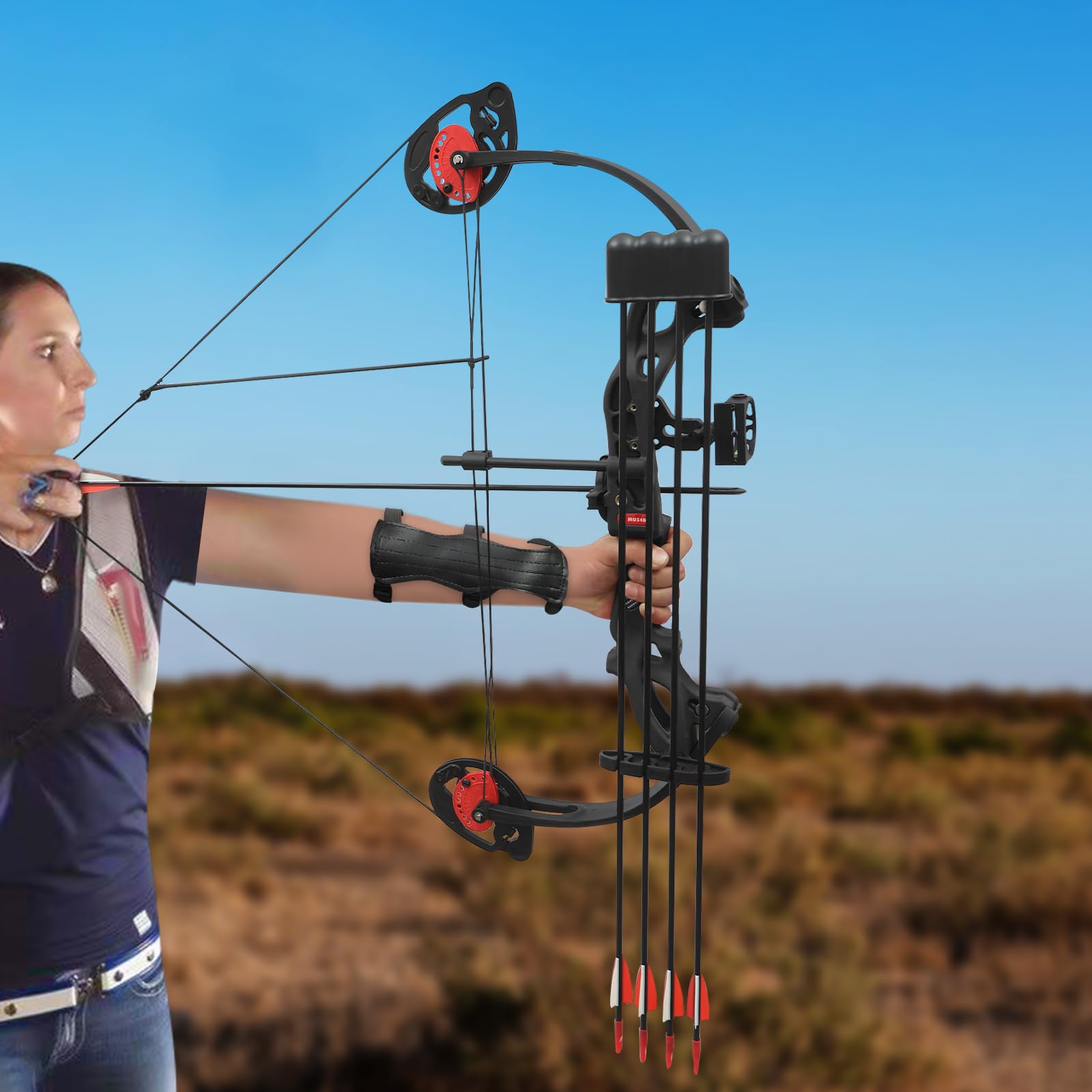 Juego de arco compuesto y flecha, 16-29 libras, peso ajustable para juventud, arco, con una visera de un pin con libélula y una almohadilla de flecha, para adolescentes y niños - 3