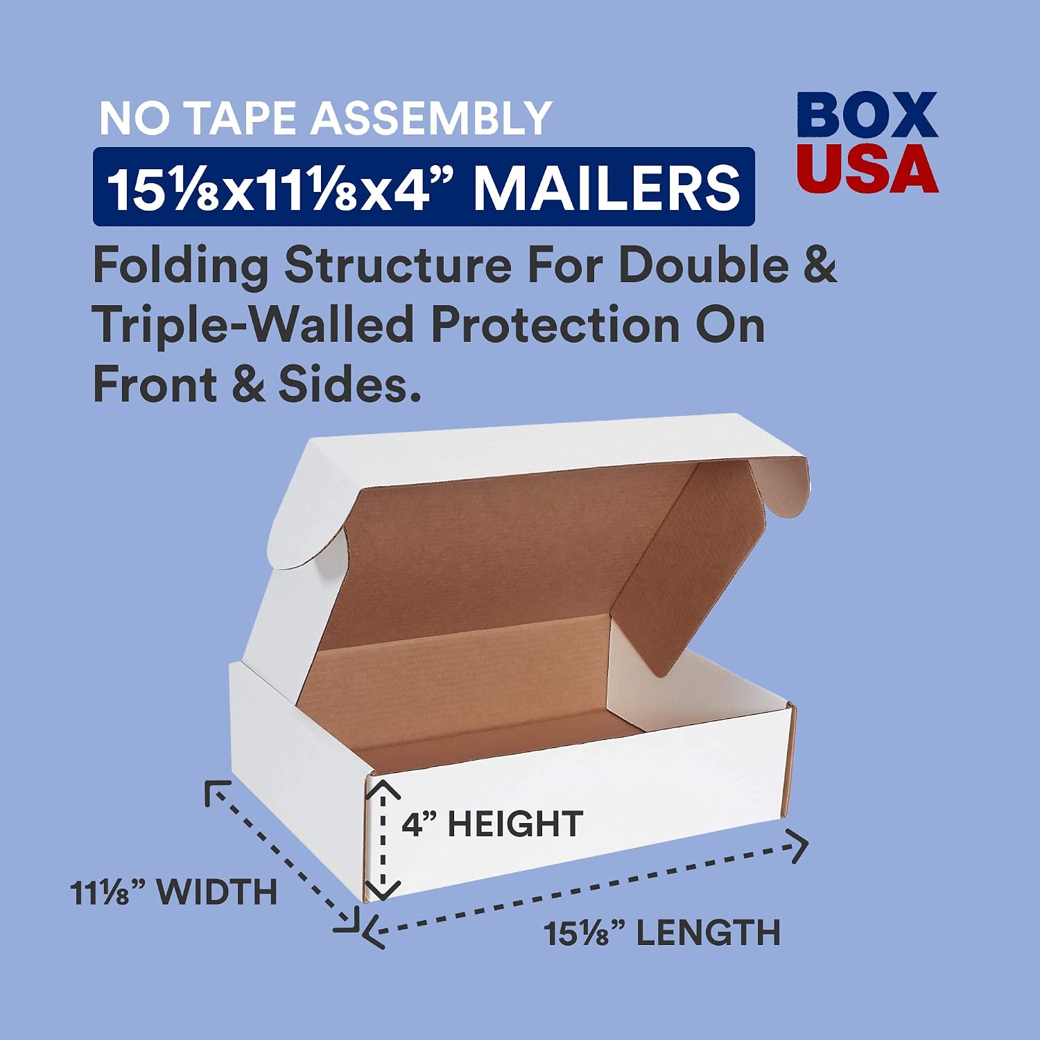 BOX USA 15" Deluxe Shipping Boxes 15 1/8"L x 11 1/8"W x 4"H , 50-Pack - White Box Mailers for Packaging, Storage, Gifts or Bulk Business Orders image 2