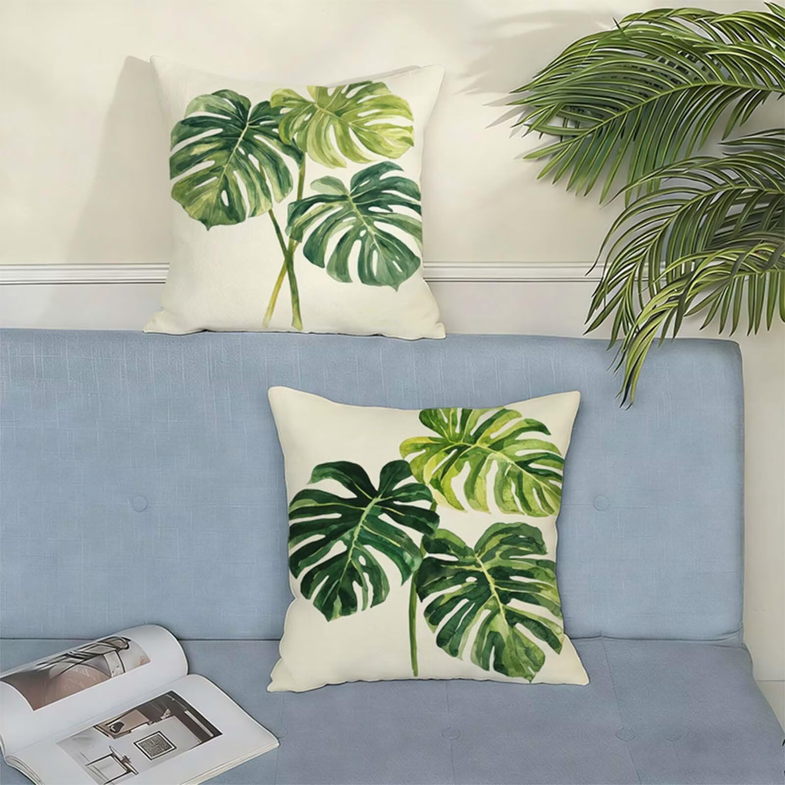 Fundas Cojines 80 x 80 CM Crema Juego de 2, Impermeable Exterior Funda Cojin Lino, Cómodo Transpirables, Antimanchas y Durable Funda de Cojines Hojas Primavera Salón, Dormitorio Decoración Hogar X-308