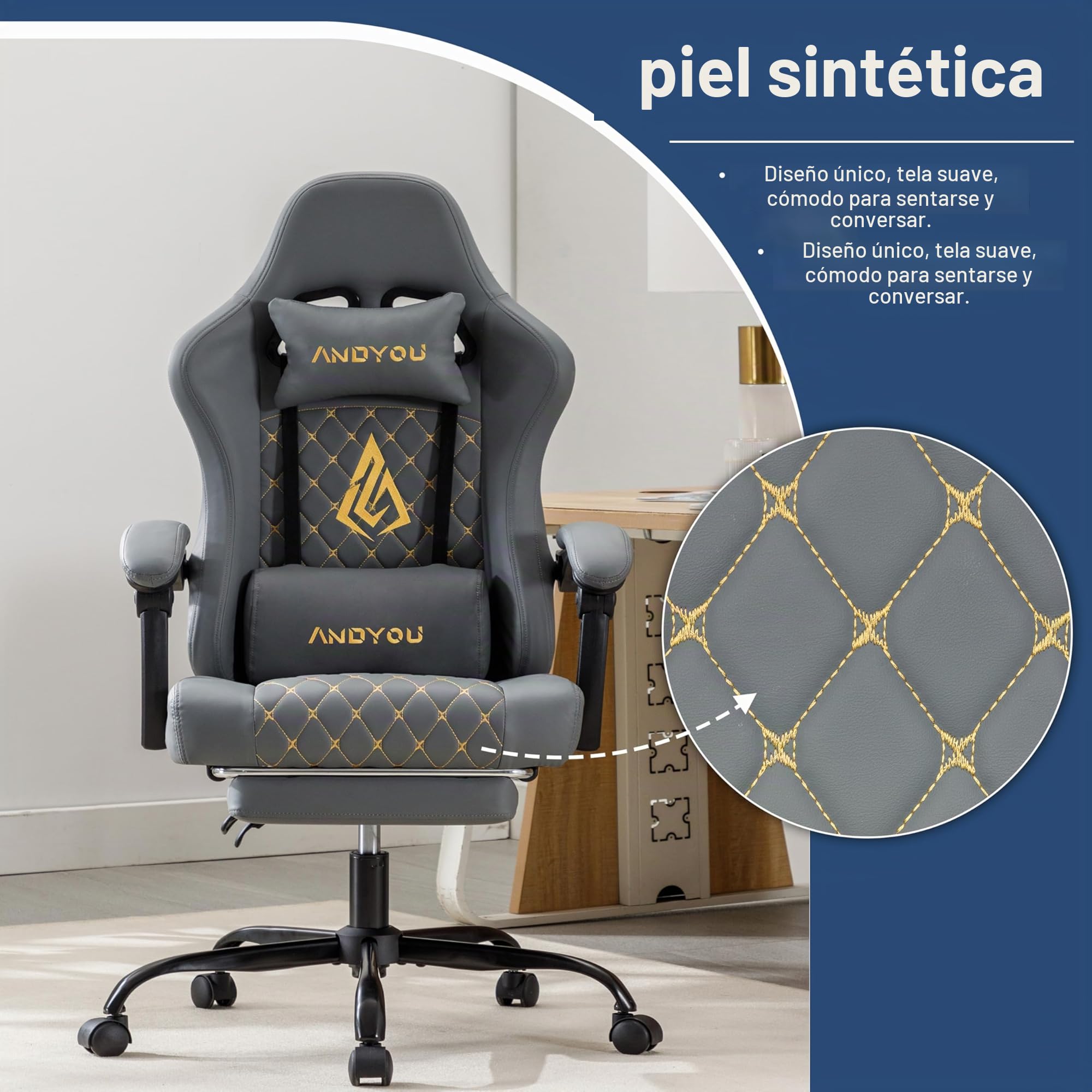 Andyou Silla Gaming Ergonómica Profesional con Soporte Lumbar - Silla Gamer para Adulto, Giratoria y Reclinable con Reposapiés Ajustable y Tela Transpirable, Soporte 150 kg para Oficina y PC