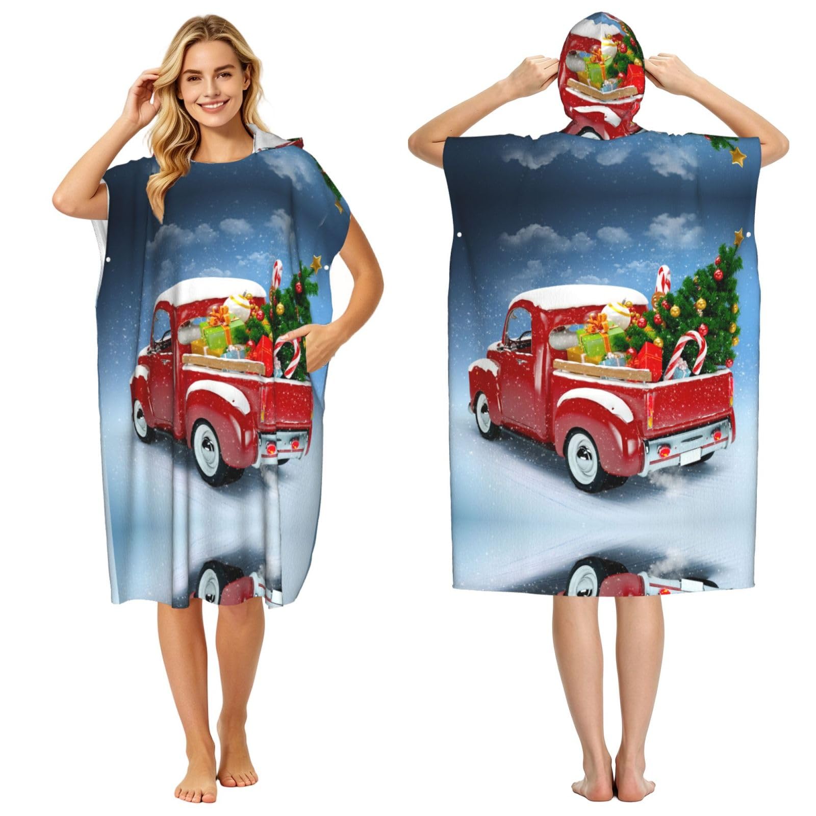 Peignoir à capuche imprimé sapin de Noël, cadeau original pour nageur