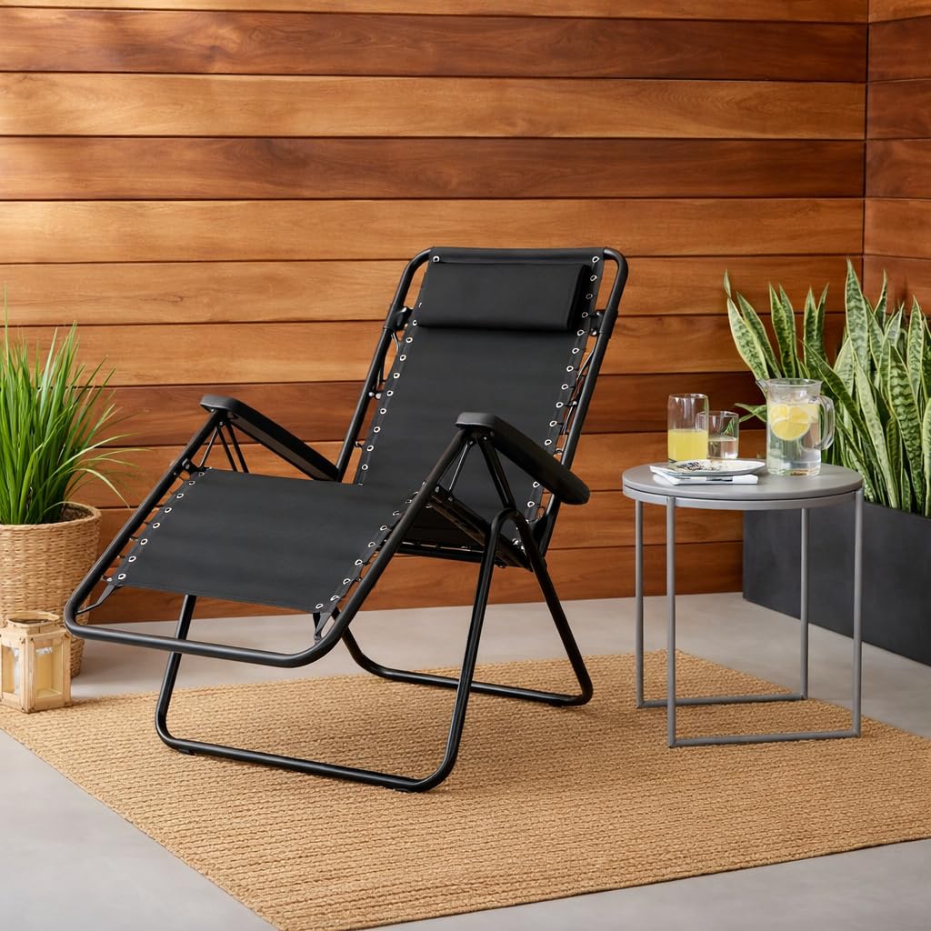 TIENDA EURASIA – Pack 2 Tumbonas Plegables Reclinables para Jardín y Exterior | 95x65x105 cm | Estructura de Acero | Cojín Incluido | Tejido Transpirable | Multi-Posiciones (Negro)