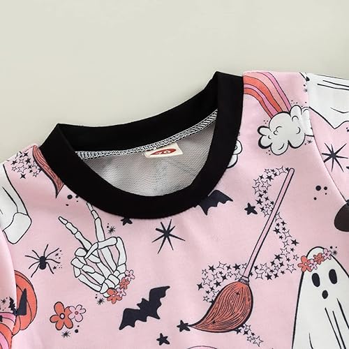 Miniatura 4 de TheFound Camisetas de Halloween para bebés y niñas, con estampado de calabaza, fantasma, murciélagos, camisetas con cintura elástica, pantalones