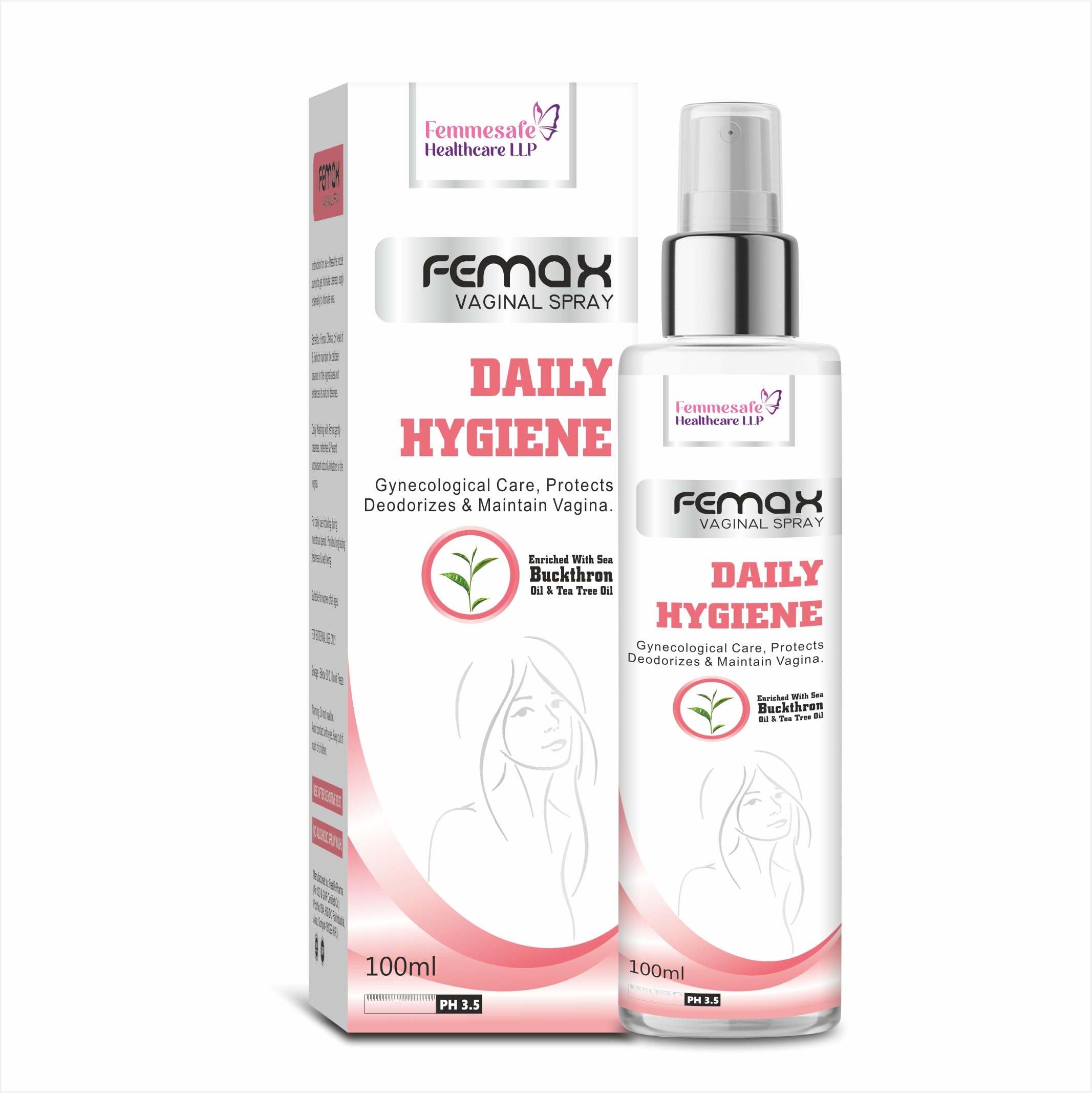 Femax Daily Hygiene Vaginal Spray, 100ml, Enriched with Sea Buckthorn and Tea Tree Oil, pH Balance, Water Based Spray (B0DCVXRK99) Amazon Price History, Amazon Price Tracker