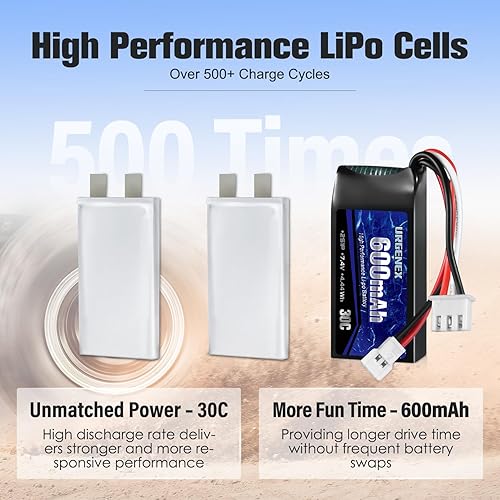 Miniatura 4 de URGENEX FCX24 Batería Lipos 2S 30C 600mAh Batería de litio recargable con enchufe Molex compatible con FMS RC Car y la mayoría de camiones RC 110,