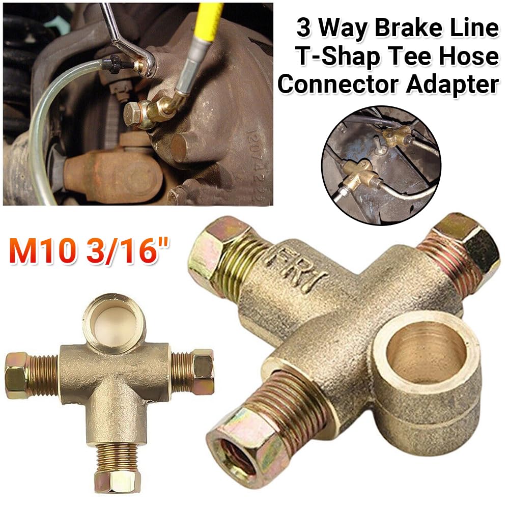 3 Way Brake T Piece Tee With 3 Male Nuts Short Union Metric M10 3 / 16