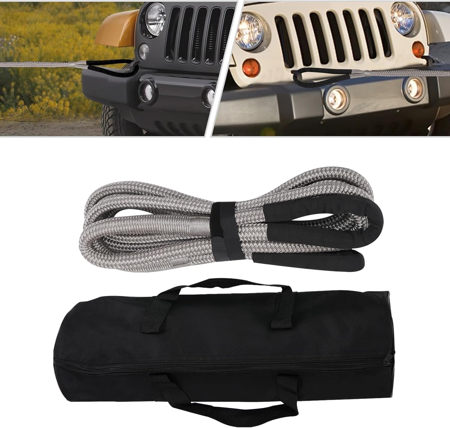 Kinetic Recovery Tow Rope 7/8 in x 20 FT, Heavy-Duty Offroad Snatch Strapfor Mergency Rescue, Tourism, Vehicle Grey Recovery kit for Jeep car Truck ATV UTV SUV