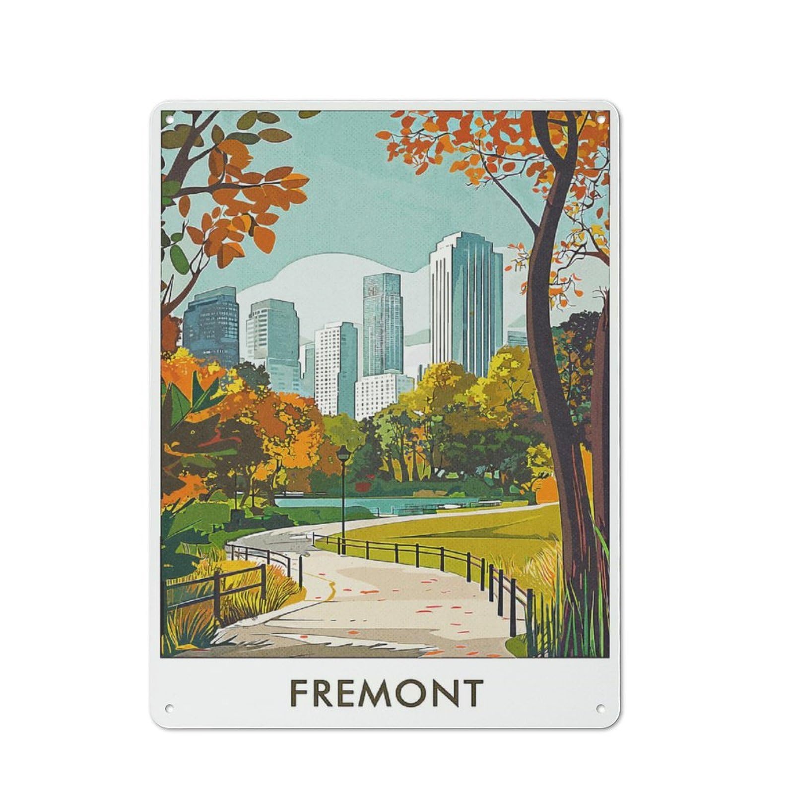 Junmoney Style-16 Fremont City Park Decorative Metal Plaque 40X30cm, Shop Front Style Restaurant Wall Art For Coffee Bar, Small Shop Or Dining Room