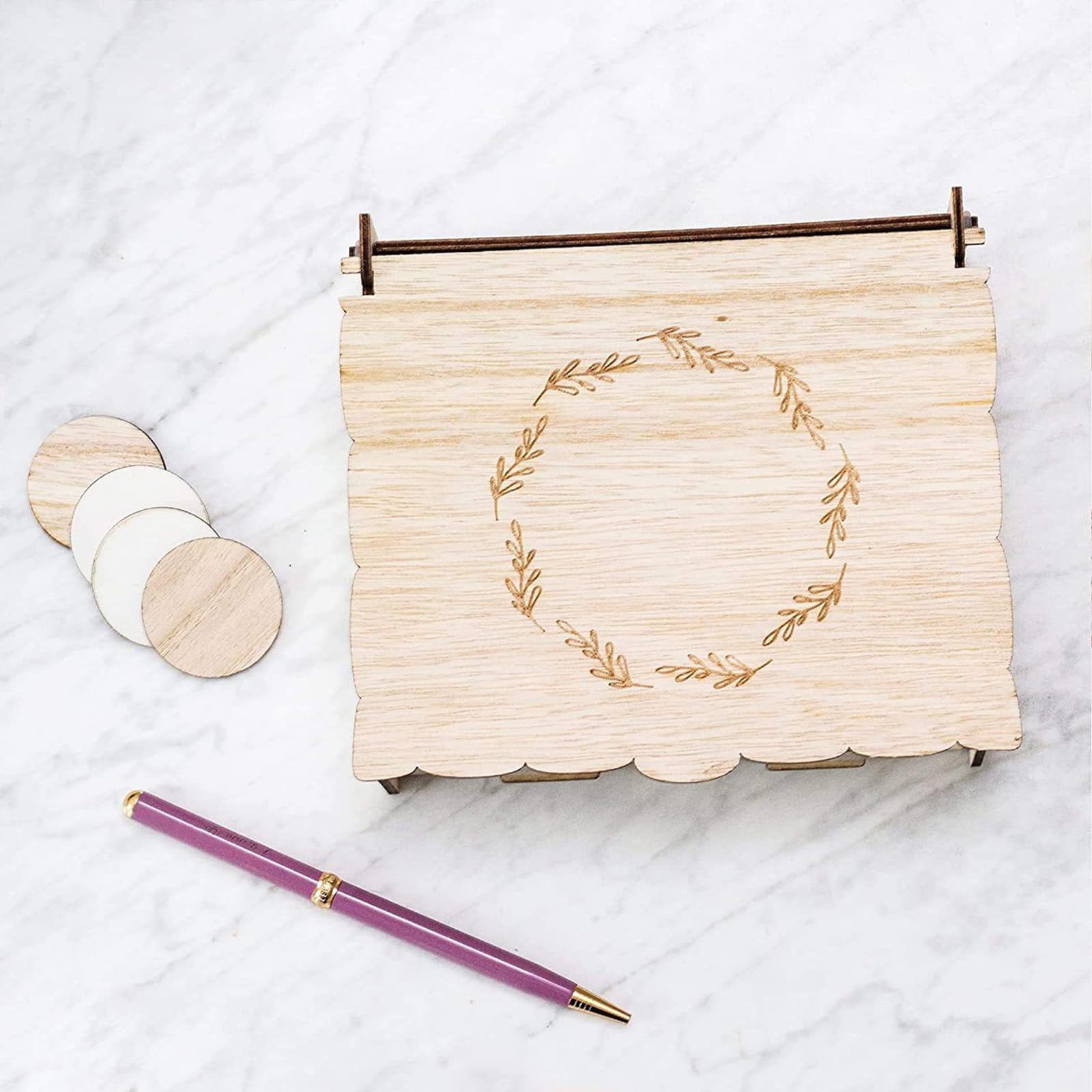 Hochzeits Gästebuch, Personalisiertes Holz Vintage Bilderrahmen Doppelherz 60 Holzherzen zum Beschriften Name Datum, Für Geburtstage Babyshower Taufe Hochzeitsdekoration (Wooden Heart)