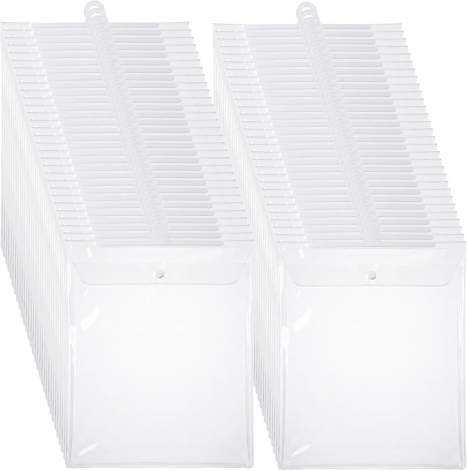 60 Pcs Hanging Storage Bags Clear PVC Plastic with Large Hooks Reusable Waterproof Dustproof Organizer for Home Office Library Pharmacy Headphone Storage Classroom Supplies