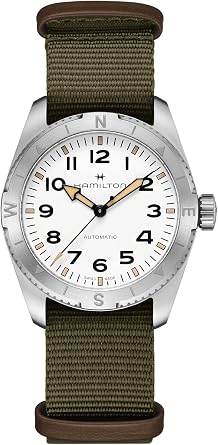 Hamilton Khaki Field Expedition Automatic Mens Watch, 37mm Stainless Steel Case, Swiss Made, White Dial Analog Wrist Watch for Men, 100m Waterproof, Sapphire Crystal, 3-Hand Movement, Textile Strap