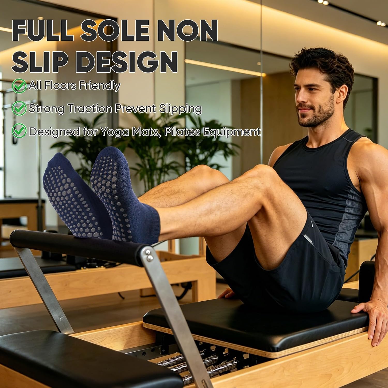 Mens Grip Pilates Socks: Full Sole Non Slip Design Strong Traction