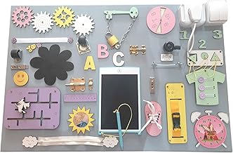 3toysm MIA Tableau d'activité sensoriel Montessori Busy Board en Bois Gris Animaux 75 cm