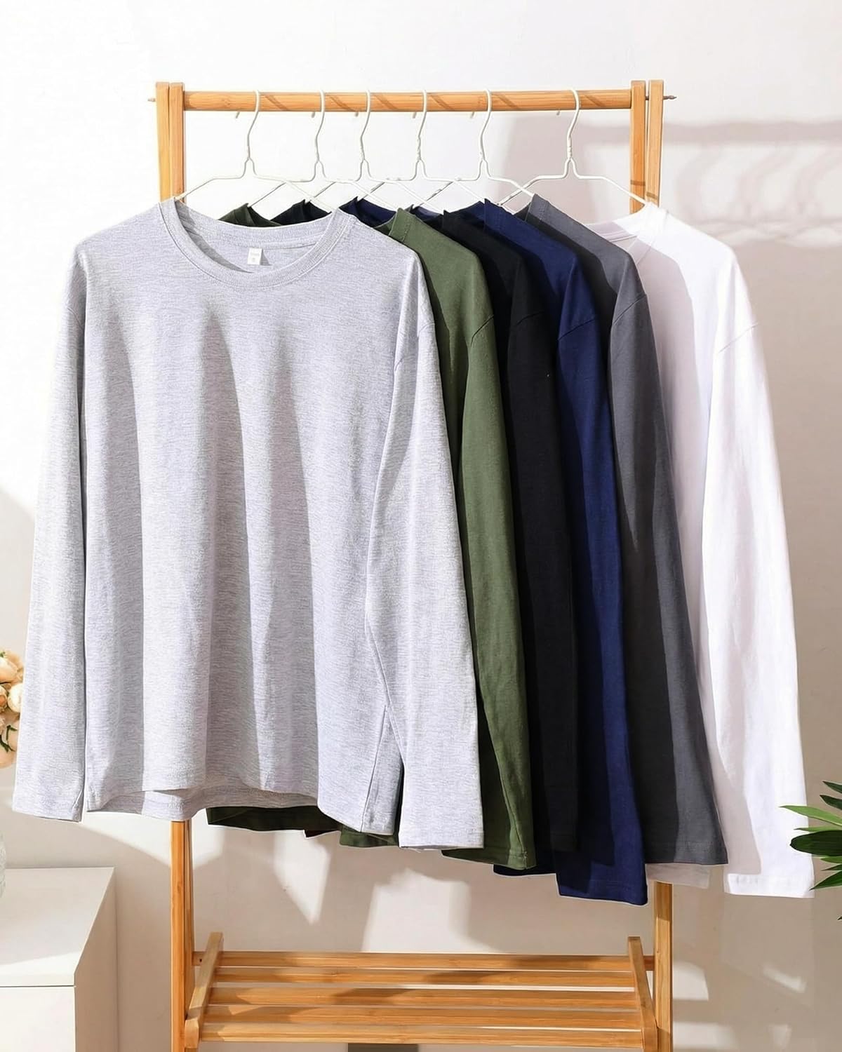 Shyyween Mens Long Sleeve T-Shirts Bulk Basic Soft Crew Neck Cotton Tees Long Sleeve Shirt Wholesale Donation Homeless
