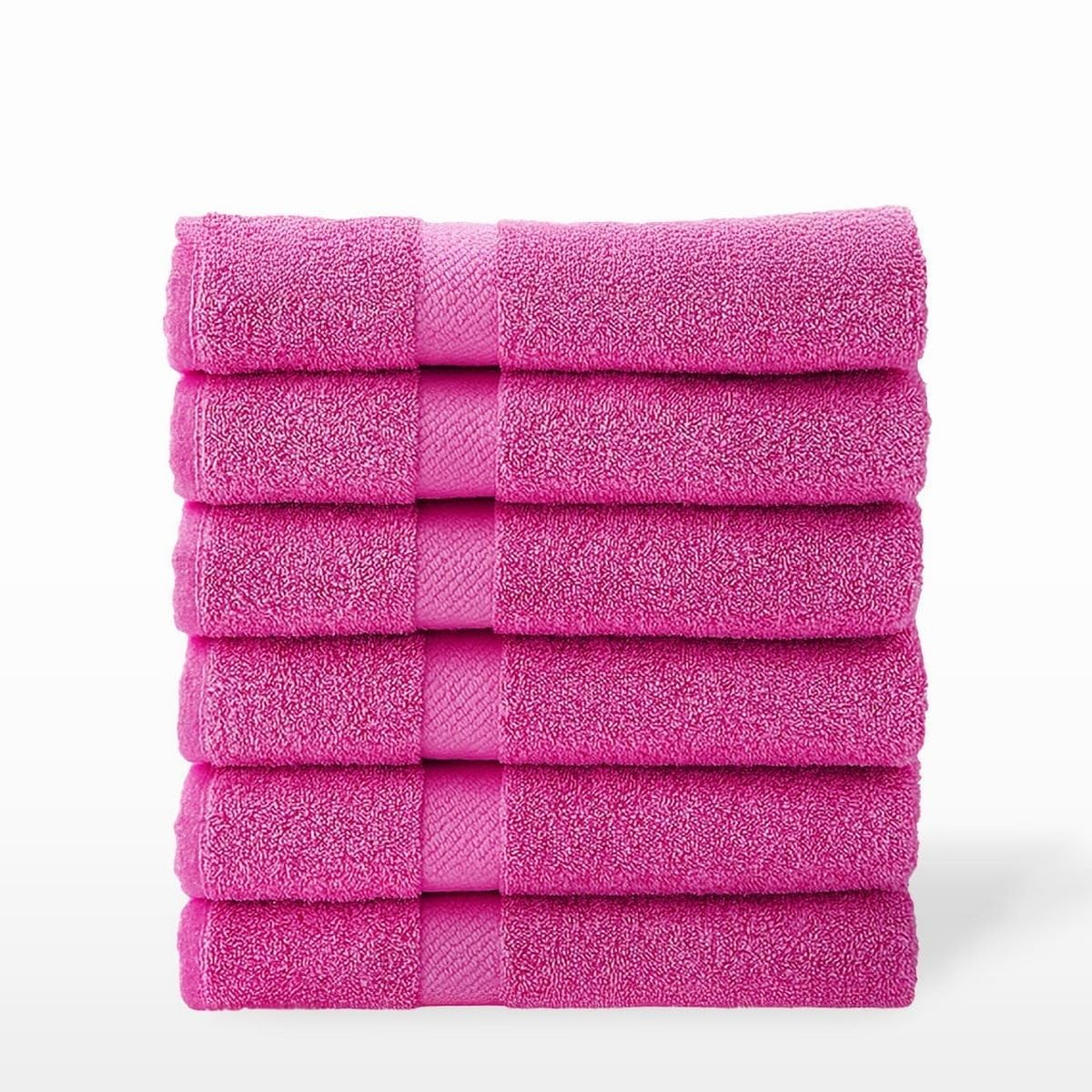 Juego de 6 Toallas de Ducha Grandes Fucsia 100% algodón Rizo 150x100 cm | Tejido suave de gran gramaje con alta absorción. Aptas para lavadora, de uso diario.