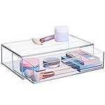 STORi Audrey Stackable Clear Bin Plastic Organizer Drawer | Organize Eyeshadow Palettes, Cosmetics, and Beauty Supplies on a Vanity | Made in USA