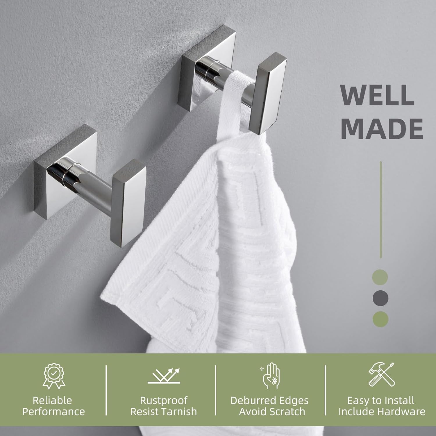 Angle Simple Bath Towel Bar Bundle with Robe Hook 2 PCS (Polished Chrome)