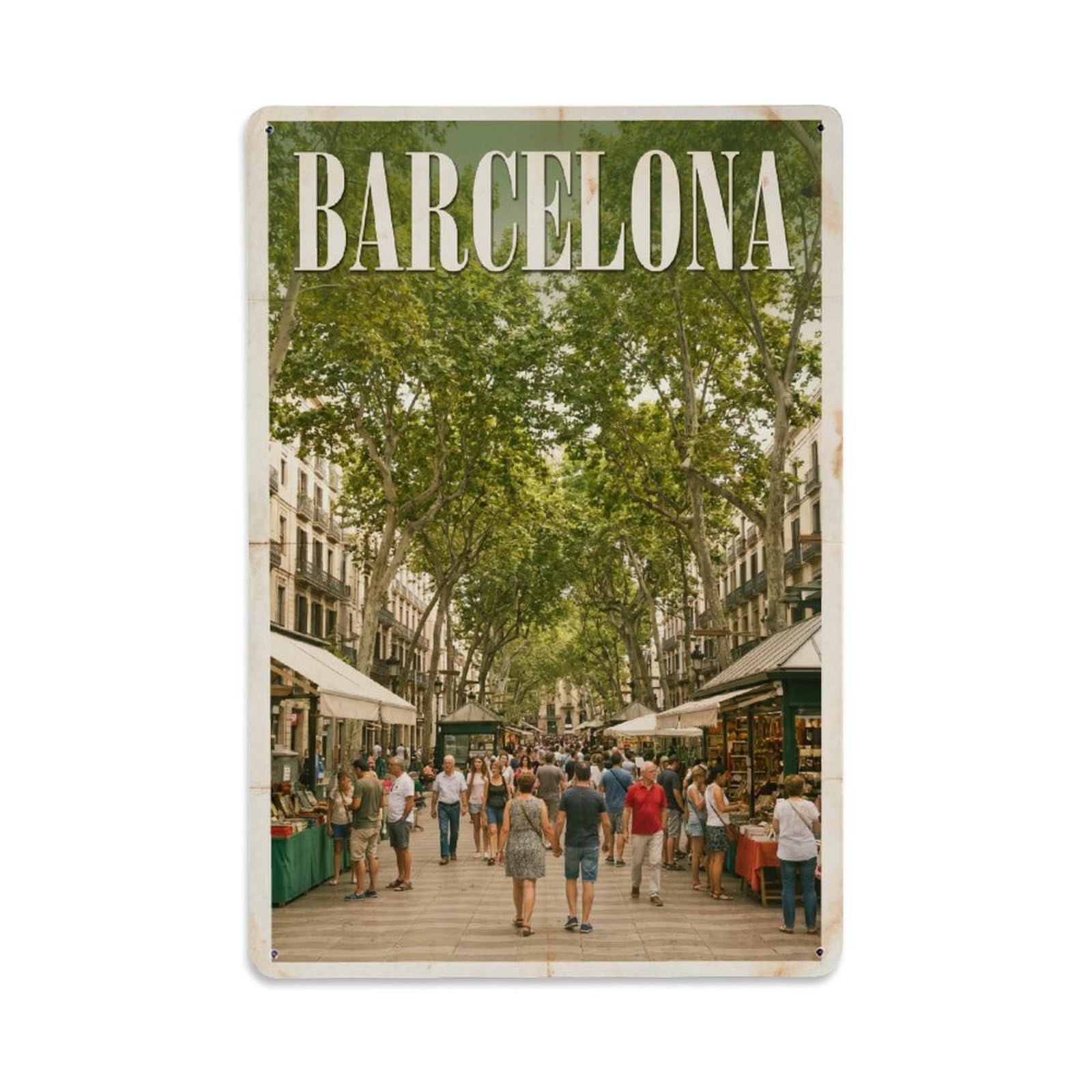 Este 8X12inch Style Vintage Travel Barcelona Spain Spellbinding Metal Tin Sign