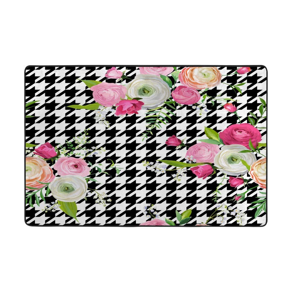 Tapis de salon en velours corail motif roses abstrait grand format pour maison