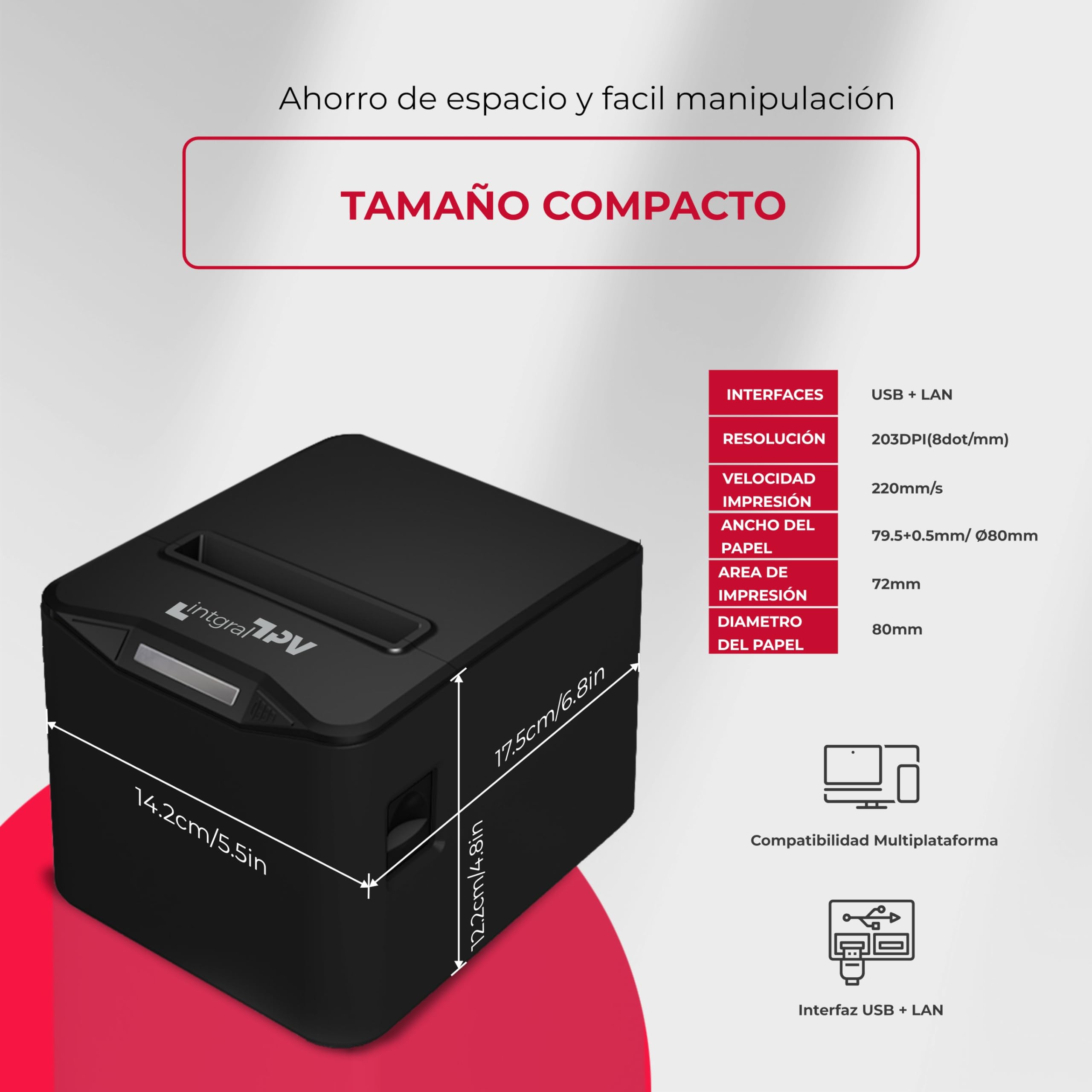 8370 Impresora Térmica Recibos/Tickets 80mm – Puerto/Conexión: USB, LAN/RJ45, RJ11 – Corte Automático – Win, Linux, Android, Mac – Rollo Extra y pendrive Drivers – TPV POS (Negro)