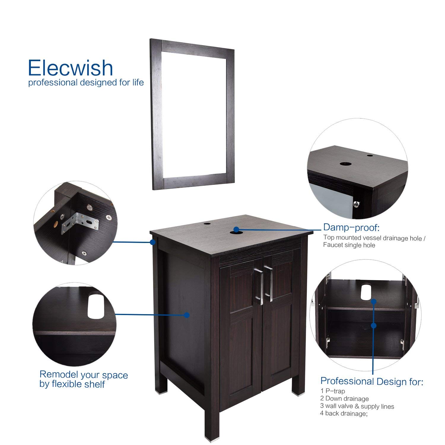 Buy Bathroom vanities 24 inch with Sink WallMounted Eco PVC Sink
