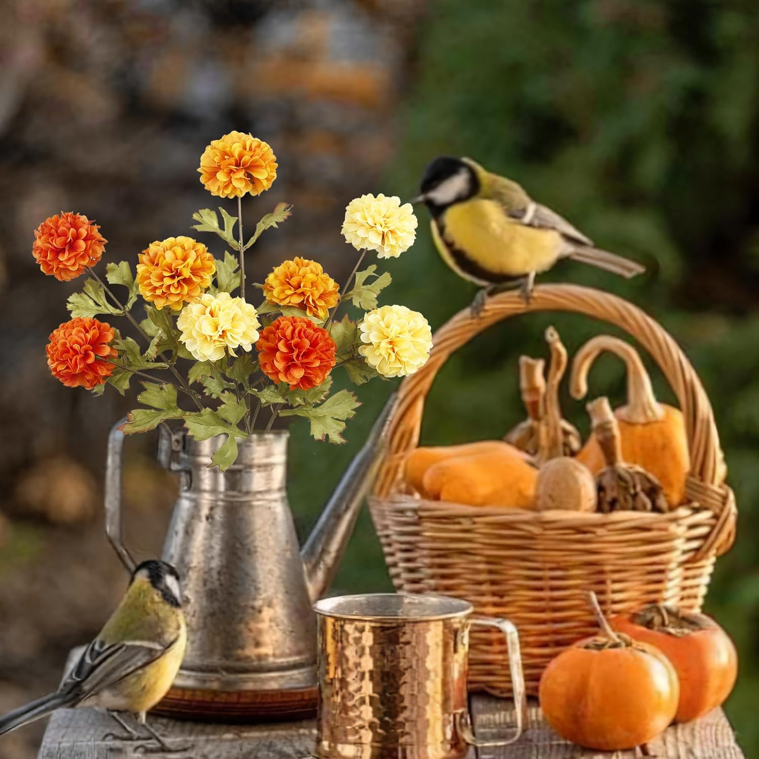 CISDUEO 3 Pcs Artificial Marigold Flowers Artificial Chrysanthemums Ball Flower Orange Silk Mums Flowers Spring Branches for Home Decor Floral Arrangement Table Centerpiece - Image 3