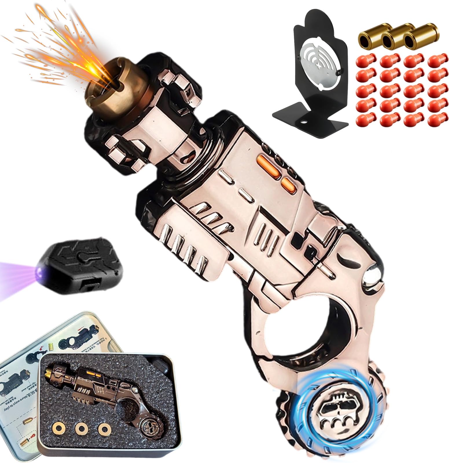 2026 New Metal Fidget Gun Spinner - 3 Reusable Shells 20 Bullets, Cool Steel Stress Relief Fidget Toy for Adults Men Gift(Tungsten Steel)