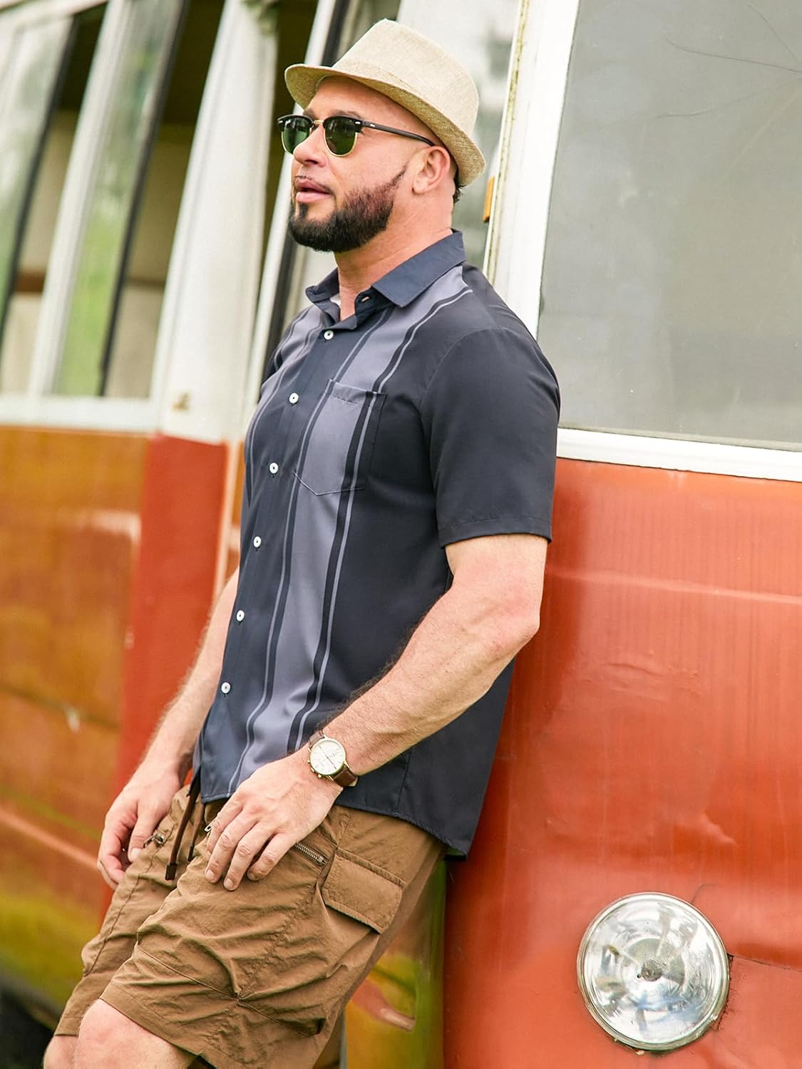 Hardaddy Men's Vintage Bowling Shirt Short Sleeve Button Down Hawaiian Summer Beach Printed Casual Shirts - Image 2