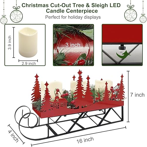 Miniatura 3 de Centro de mesa de trineo de Navidad con luces LED parpadeantes, silueta de trineo de Navidad, candelabro para comedor, mesa, chimenea, mantel de