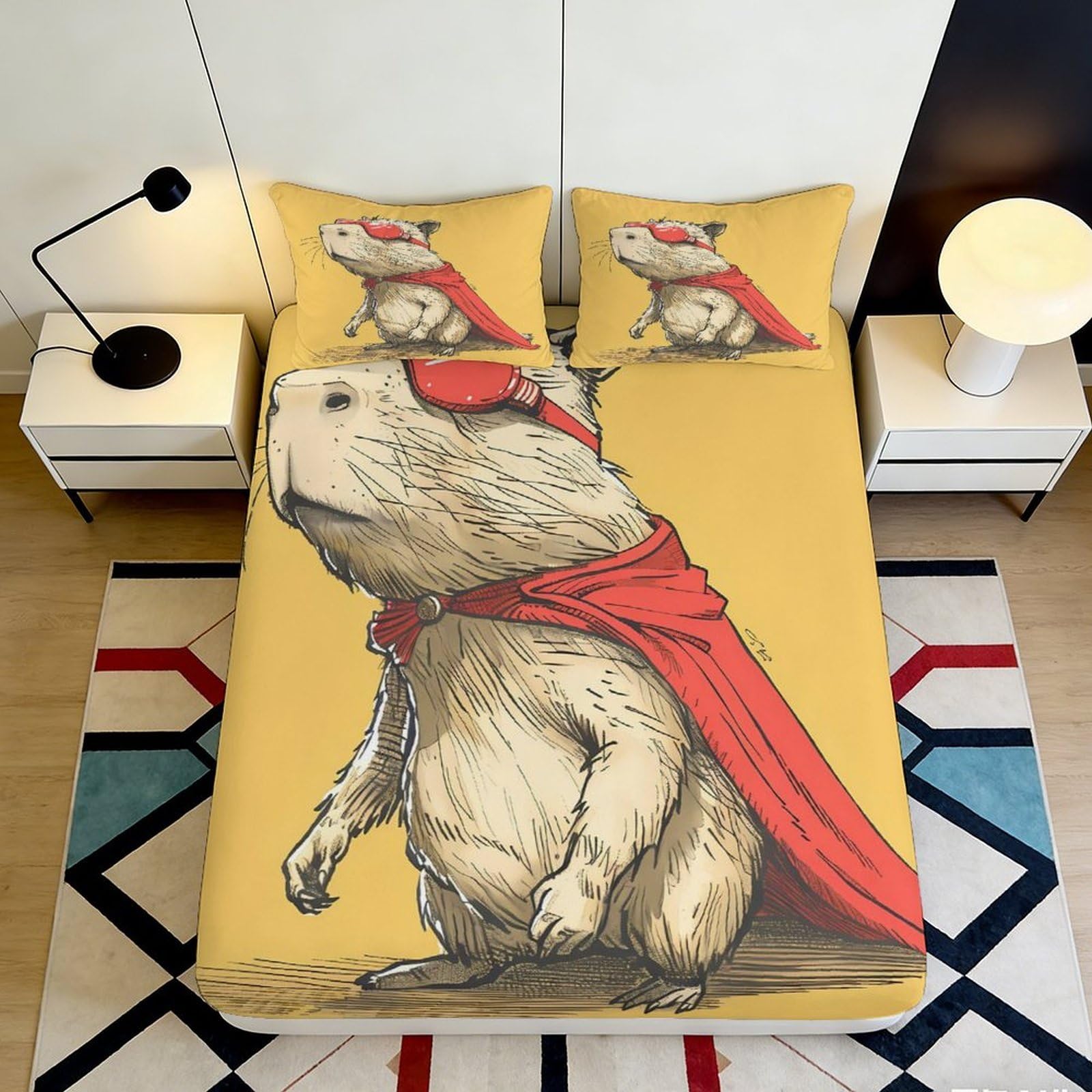 Uxinyoume Style-9 3D Printed Capybara Superhero Fitted Sheet Microfiber Soft Cartoon Animal Bed Cover For Bedroom Dorm Room Decor 90X200x25cm