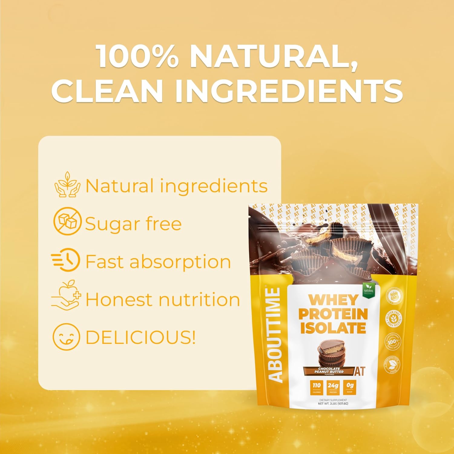 About Time Whey Protein Isolate Powder 24g Chocolate Peanut Butter, Natural Ingredients, Non-GMO, Gluten-Free, Lactose-Free, Zero Sugar, Low Carb, 32 Servings - Image 5