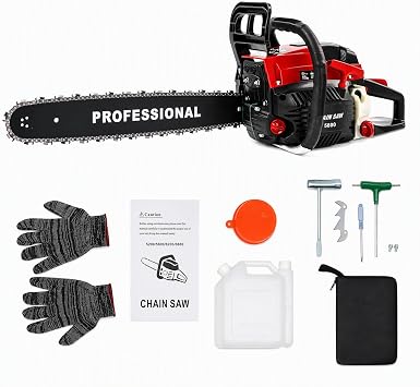 58CC Gas Chainsaw 2-Cycle Gasoline Powered Chainsaw 20 Inch Handheld Cordless Petrol Chain Saws for Tree, Wood, Garden and Farm Cutting Use