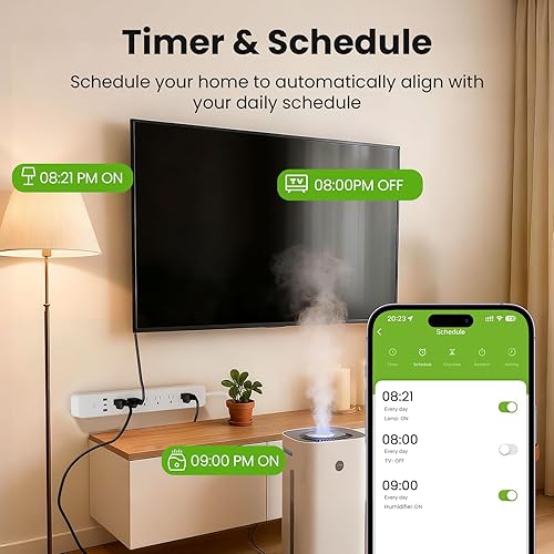 Miniatura 5 de GHome Smart Regleta de alimentación de 15 A, 2.4 G WiFi enchufes inteligentes que funcionan con Alexa y Google Home, enchufe plano protector de