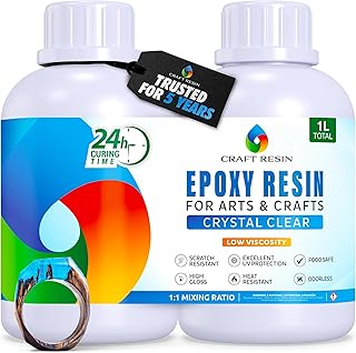 1L Crystal Clear Epoxy Resin Kit - Food Safe & UV Resistant for DIY Art, Wood, Jewellery Making, Coasters, Mould Casting Resin Epoxy - Low Viscosity, Self Leveling for Beginners & Pros