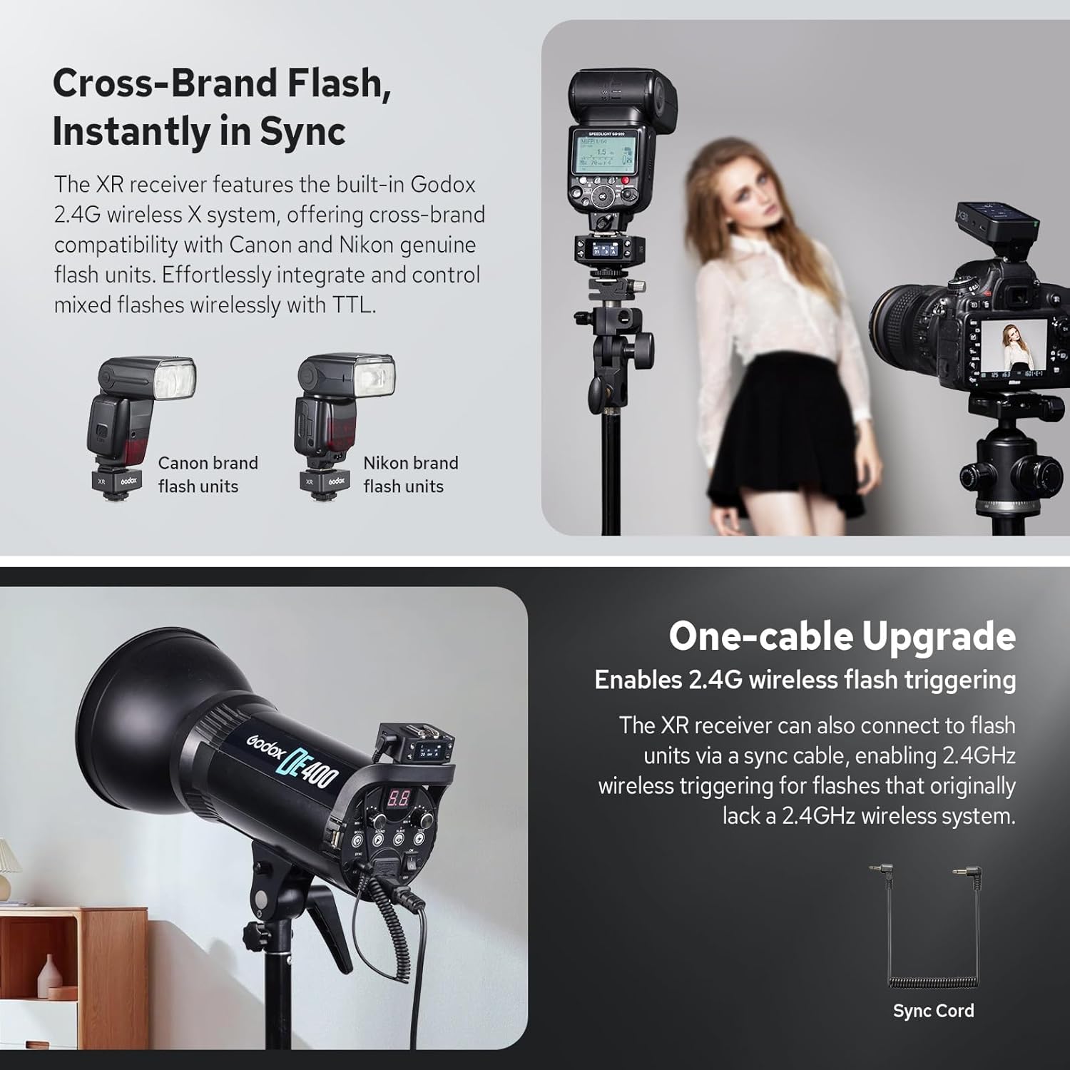 Godox XR XR-C/N TTL Wireless Receiver for Canon/Nikon Flash, Remote Shutter Control via X3Pro, 100m Range, 1270mAh Battery, 0.96" Color Screen Receiver for Canon/Nikon Camera Flash