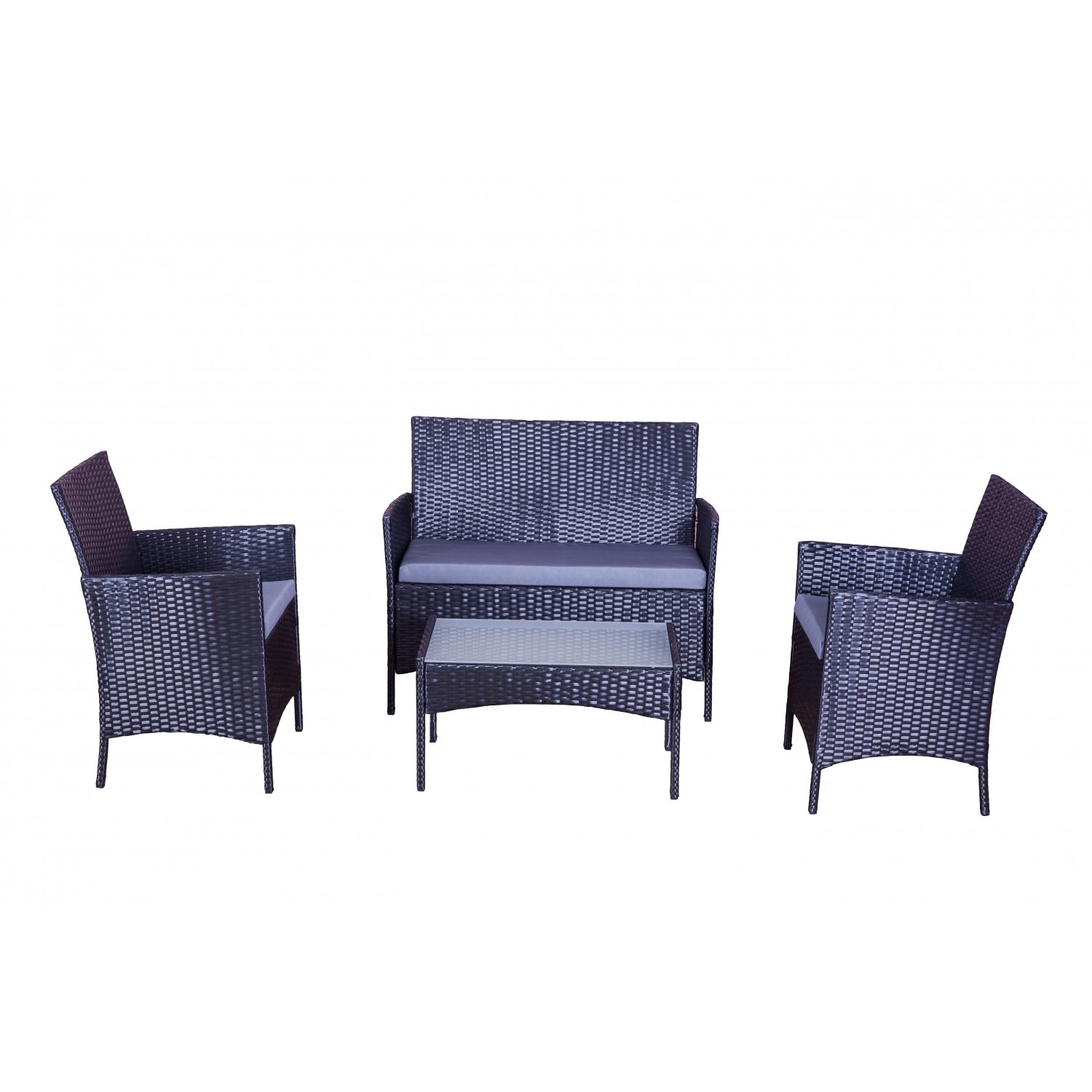 CONCEPT USINE | Set Salotto Da Giardino In Resina Per 4 Persone | Design Mykonos | Effetto Rattan Nero/grigio | Tavolino In Vetro Temperato | Resistente Alle Intemperie E Moderno