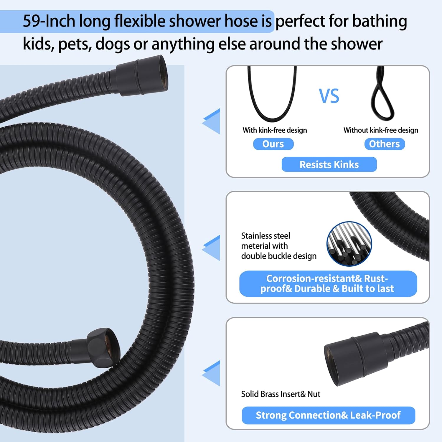 Weshi Shower Slide Bar Handheld Shower Head with Hose, Bathroom Shower faucet with Handle Spray, High Pressure Handheld Slide Bar Set Height Adjustable with 59 Inch Stainless Steel Hose Matte Black