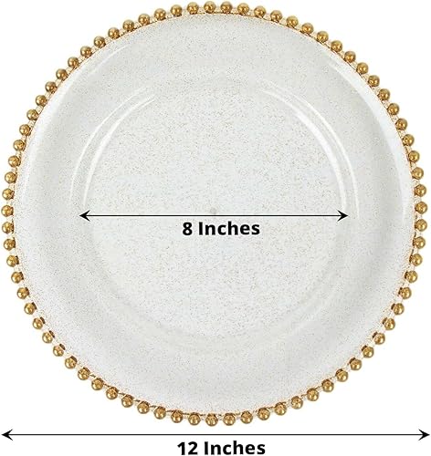 Miniatura 3 de Efavormart - Paquete de 6 platos de carga redondos con borde de cuentas de plástico acrílico transparente y dorado de 12 pulgadas