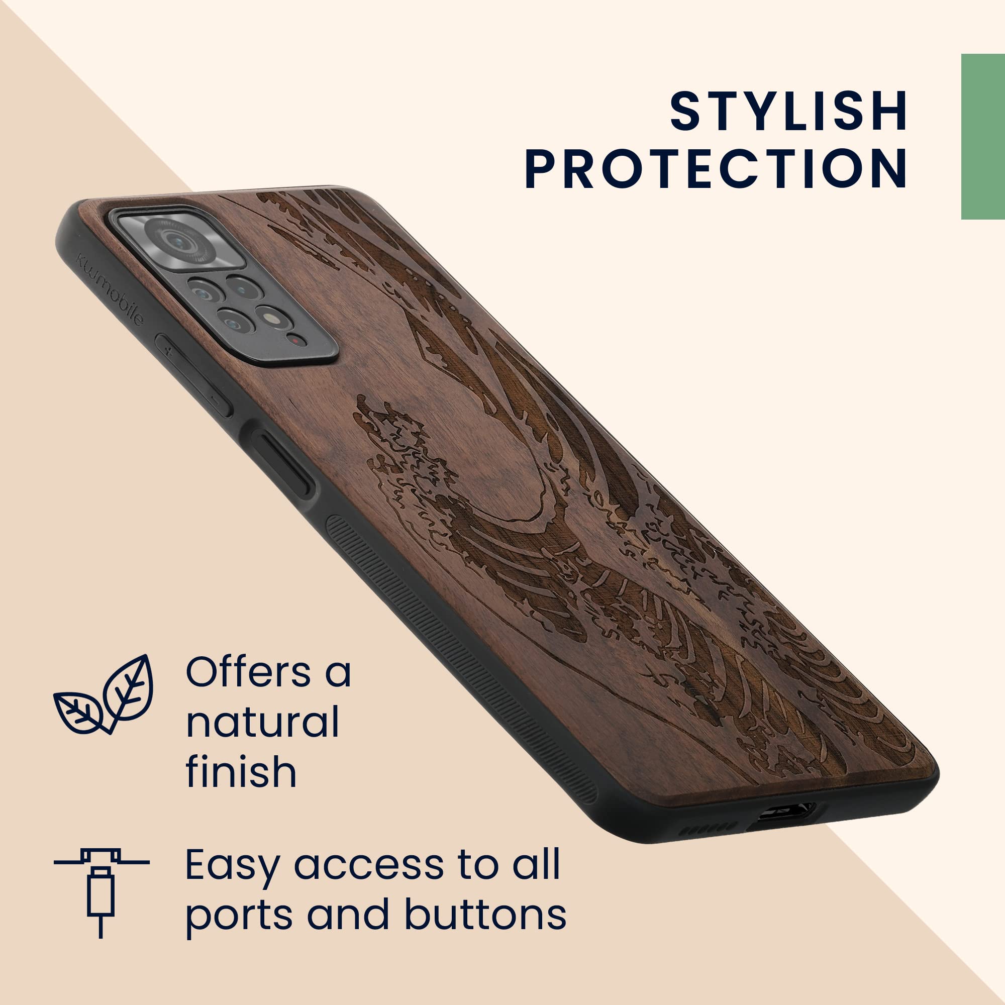Kwmobile Handyhülle Für Xiaomi Redmi Note 11 Pro+ 5G – Holzoptik Mit Japan-Wellen-Design, TPU-Bumper, Blau-weiß-braun