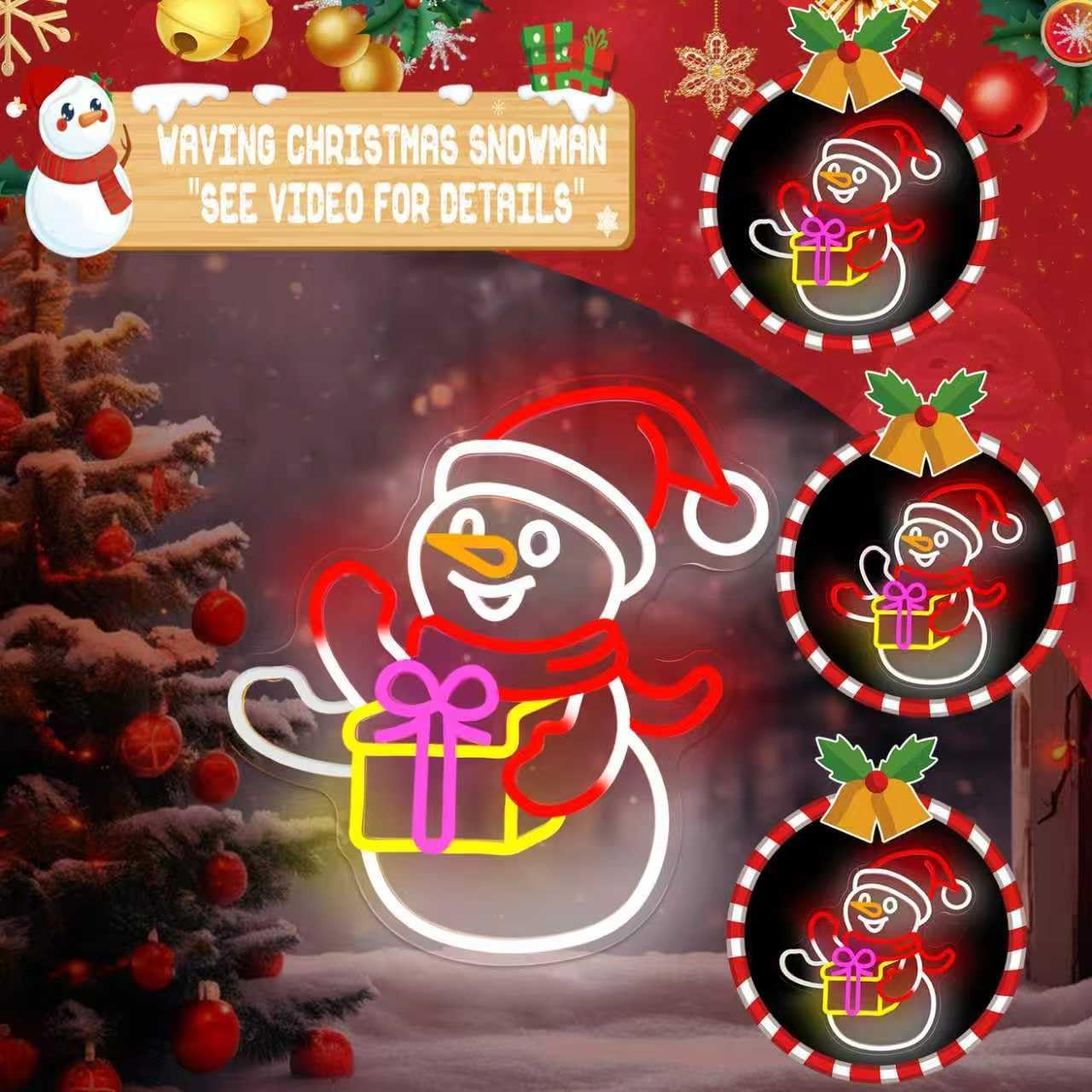Christmas Neon Sign Waving Snowman Neon Sign for Wall Decor Led Neon Animated Christmas Lights Looks Like Snowman Waving Xmas Light Up Signs for Window Bedroom Festival Party Home Decoration Gift - Image 3
