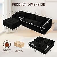Vista 2 de 110" L-Shaped Modular Sectional Sofa with Chaise, Boneless Comfy Corduroy Fluffy Couch with Deep Seat and Side Pockets, Flexible Module Combination