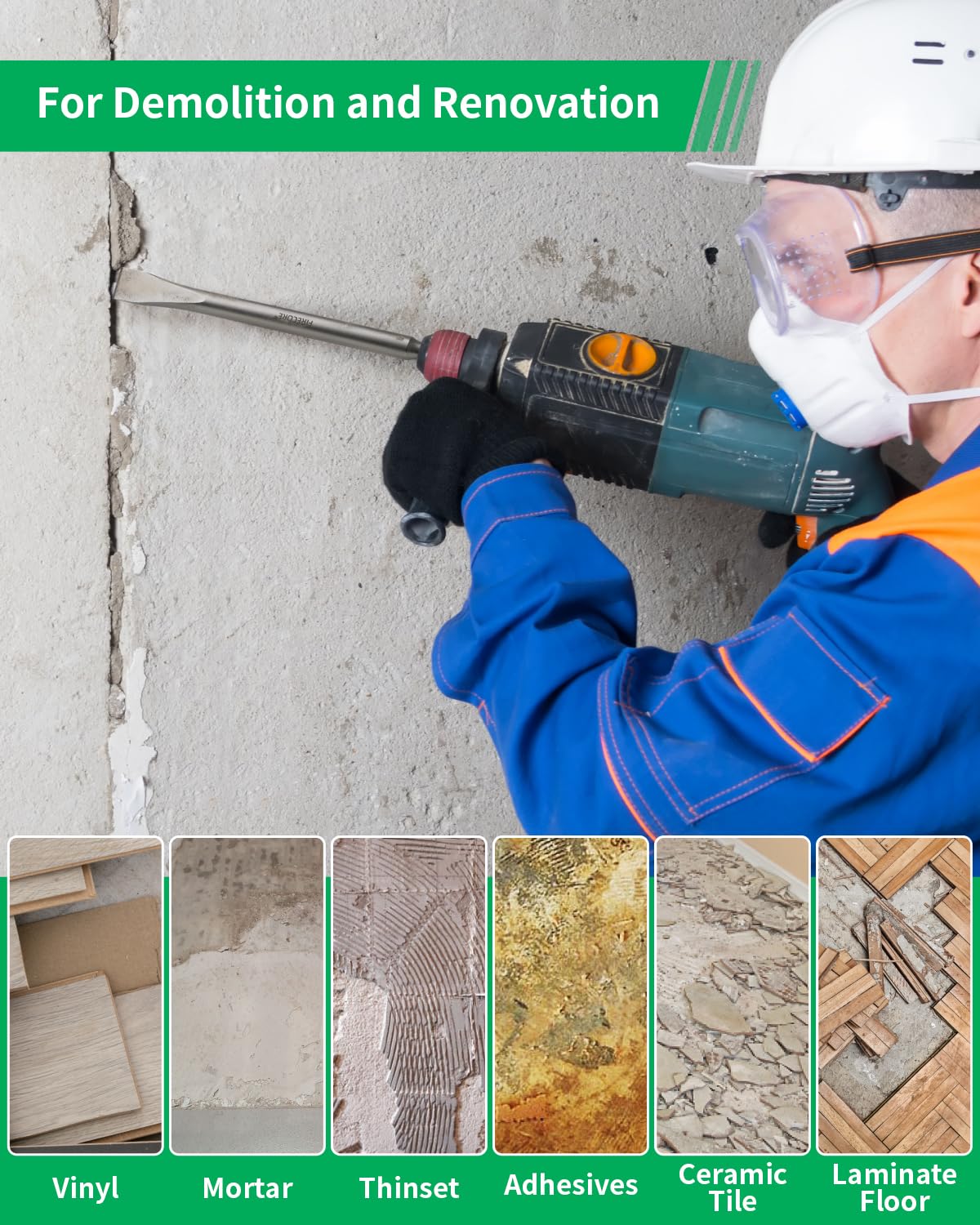 SDS Plus, set di 8 scalpelli Firecore, scalpelli per piastrelle, scalpello per stucco SDS Plus, scalpello curvo/piatto, scalpello per scanalature, scalpello a punta per sminuzzare mattoni, cemento e