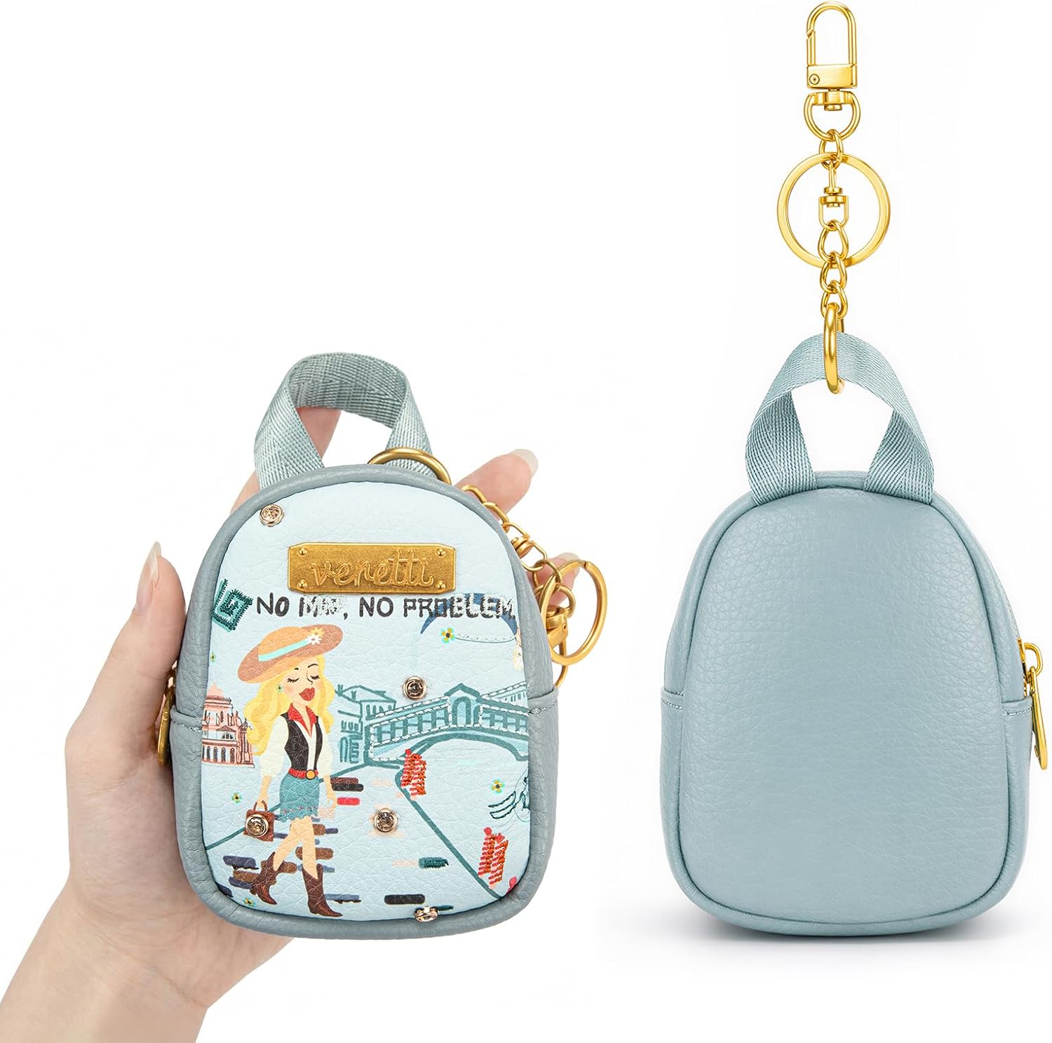 Venetti Mini Backpack Keychain Cityscape Illustration Small Change Coin Purse Cute Zipper Wallet for Women and Girls image 5
