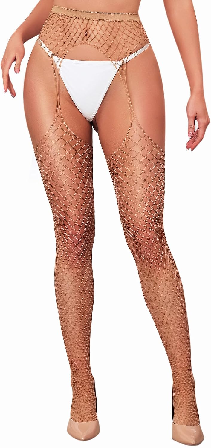 RSLOVE Women’s Fishnet Suspender Stockings - High Waist Fishnet Tights Sexy Lingerie for Intimate & Daily Wear
