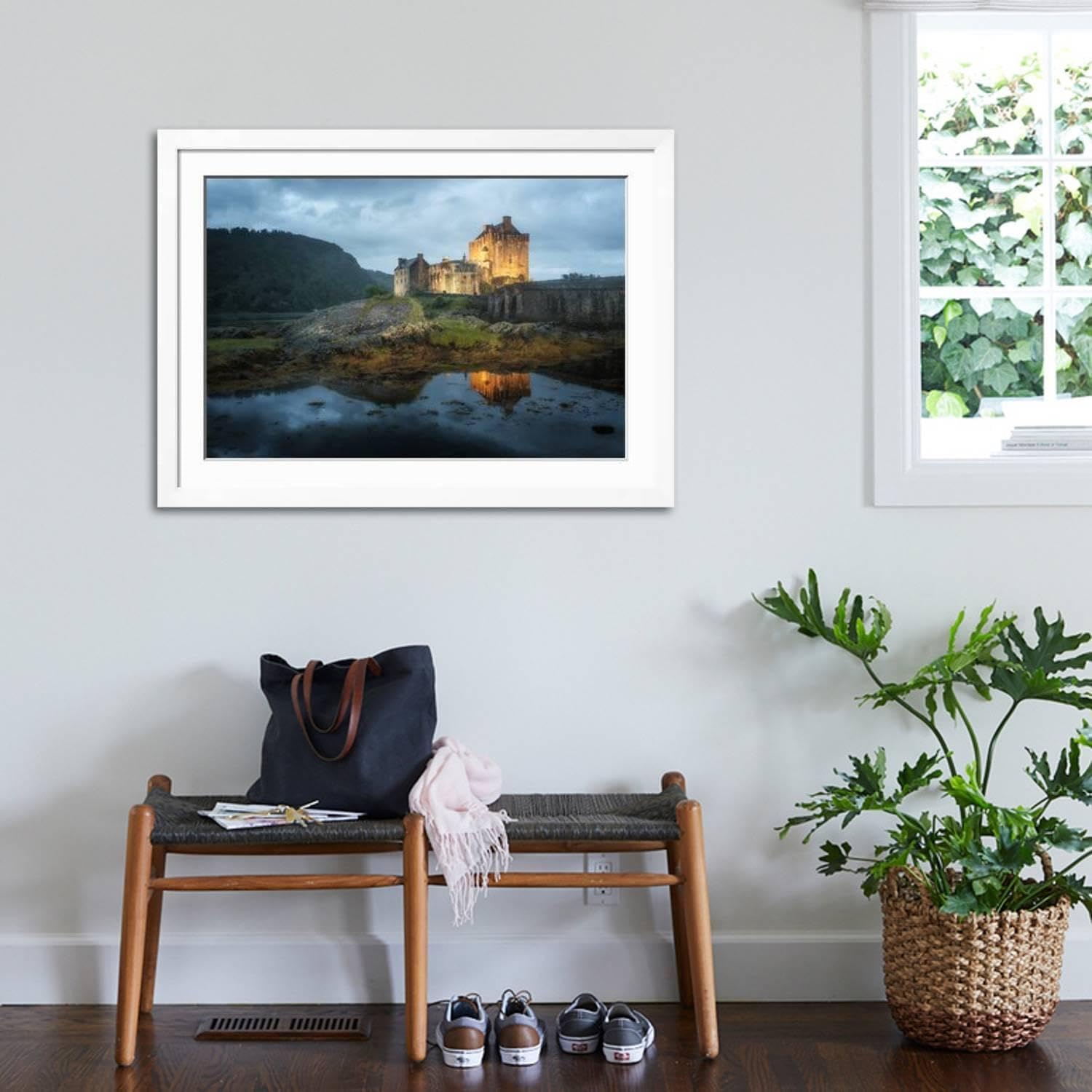 ART.COM Wall Photographic Print Eilean Donan Castle In Scotland on White Frame by Philippe Manguin, 44" x 32"