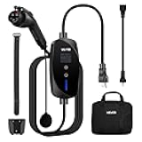 Level 1&2 EV Charger, 16 Amp Adjustable Current, Electric Vehicle Portable Charger with 25 ft Cable, 120V-240V, NEMA 6-20P Plug NEMA 5-15 Adapter, LCD, Home Car Charging Station for SAE J1772 EV