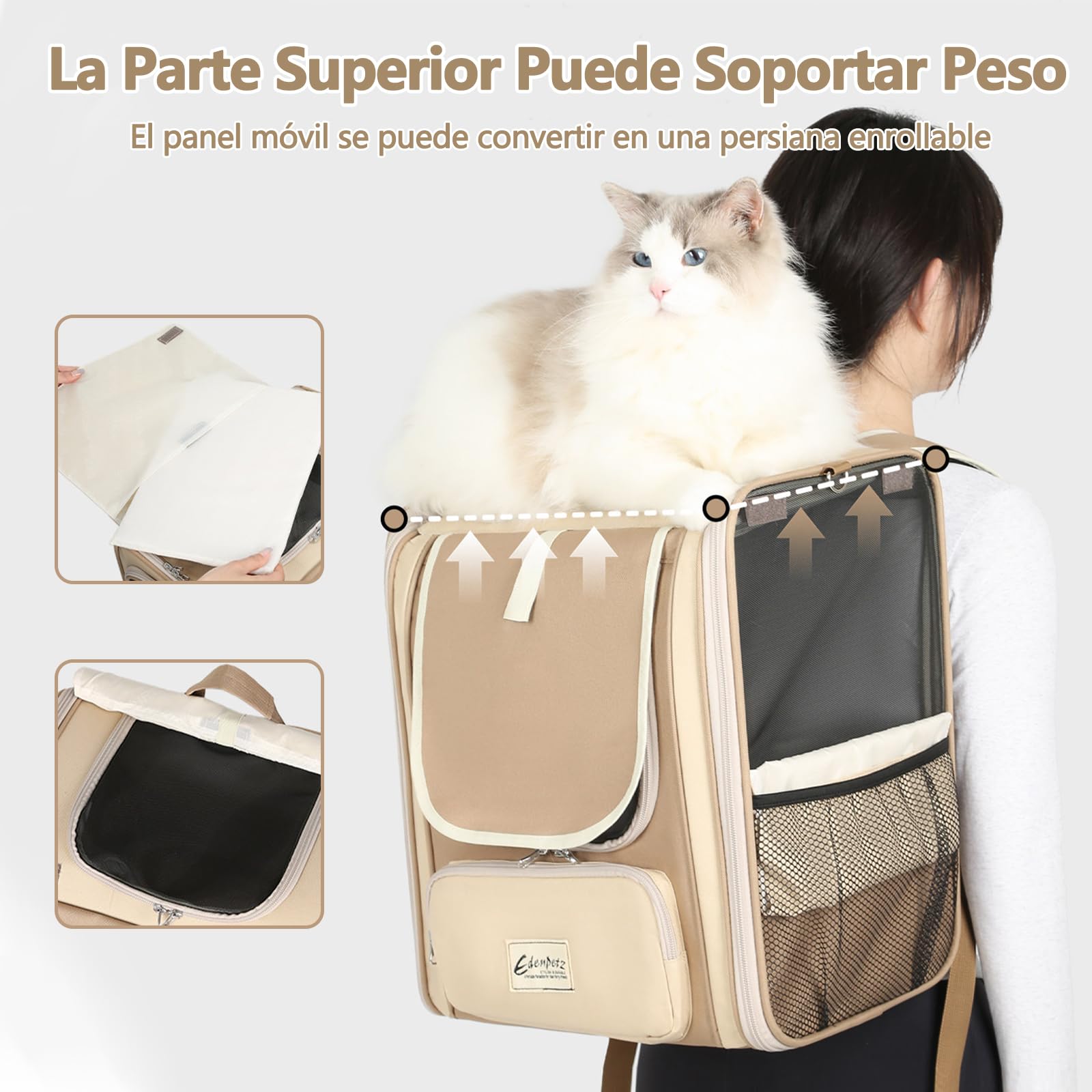 Galatée Mochila para Mascotas, Bolso Portátil para Gatos y Perros, Malla Hueca Transpirable, Hecha De Tela Oxford, Plegable para Un Fácil Almacenamiento (Caqui)