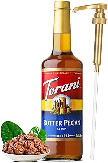 Premium Butter Pecan Syrup For Coffee or Beverage 25.4Oz Bottle With Alpha Pantry Gold Pump Coffee Syrup Dispenser